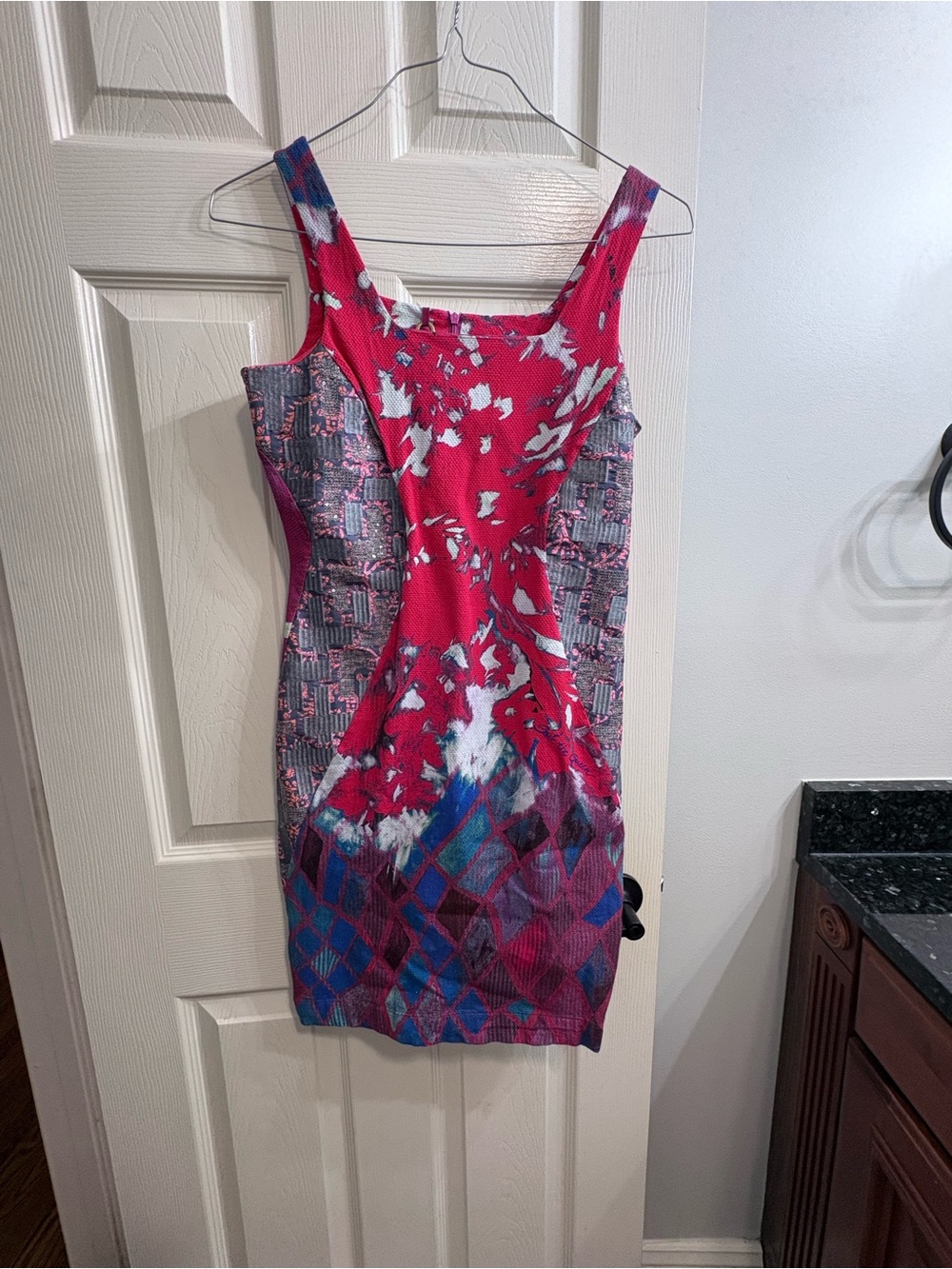 Save The Queen Pink & Blue Patterned Bodycon Mini Dress
